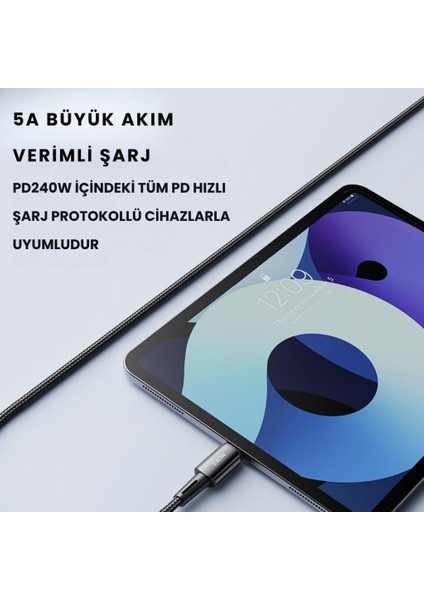 Premıum 2mt Pd3.1 240W Type-C To Type-C Şarj Kablosu E-Marker Çipli Akım Korumalı Data Kablo