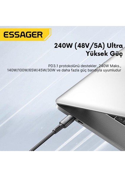 Premıum 2mt Pd3.1 240W Type-C To Type-C Şarj Kablosu E-Marker Çipli Akım Korumalı Data Kablo