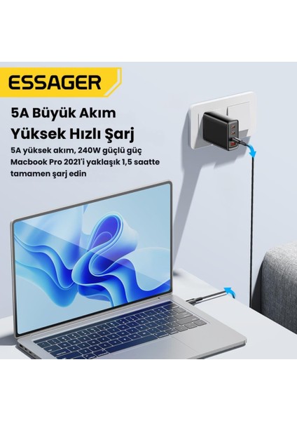 Premıum 2mt Pd3.1 240W Type-C To Type-C Şarj Kablosu E-Marker Çipli Akım Korumalı Data Kablo