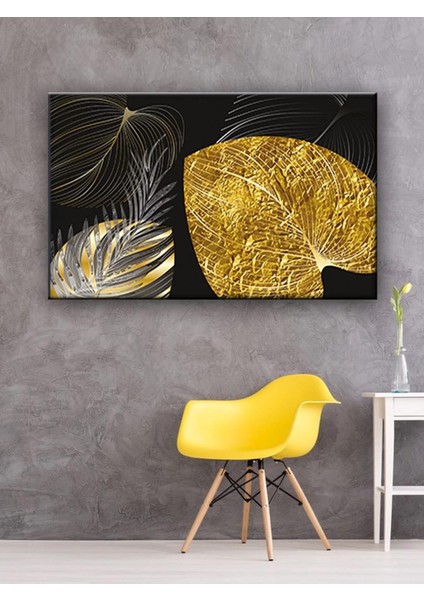 LED Işıklı Gold Siyah Yaprak Tablo
