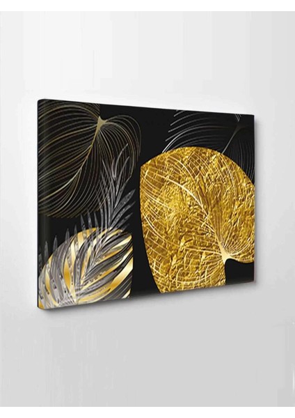 LED Işıklı Gold Siyah Yaprak Tablo