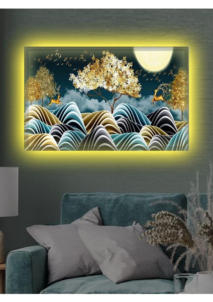 LED Işıklı Dekoratif Renkli Yaprak Tablo