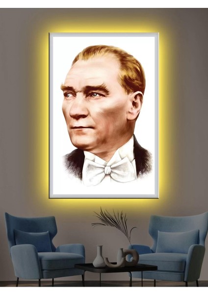 LED Işıklı Atatürk Şık Hediyelik Kanvas Tablo