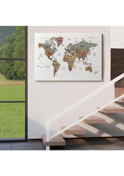 Türkçe Dünya Haritası Dekoratif Kanvas Tablo Son Derece Detaylı 1634 indirimleri