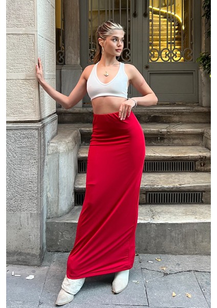 Kırmızı Maxi Basic Etek