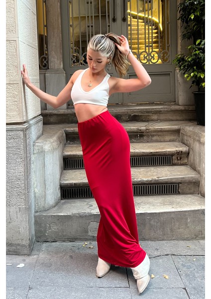 Kırmızı Maxi Basic Etek