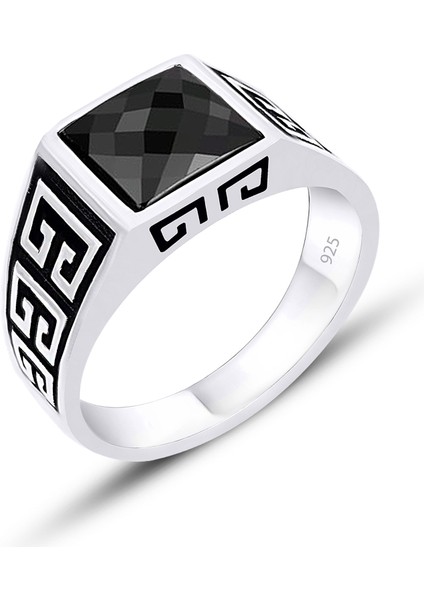 Gümüş Kesme Oniks Taşlı Erkek Yüzük 925 Ayar ST323