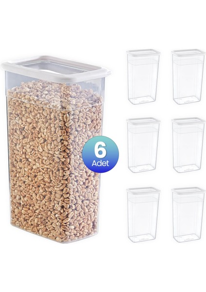 6'lı Set Skali Dikdörtgen Saklama Kabı Beyaz 3500 ml