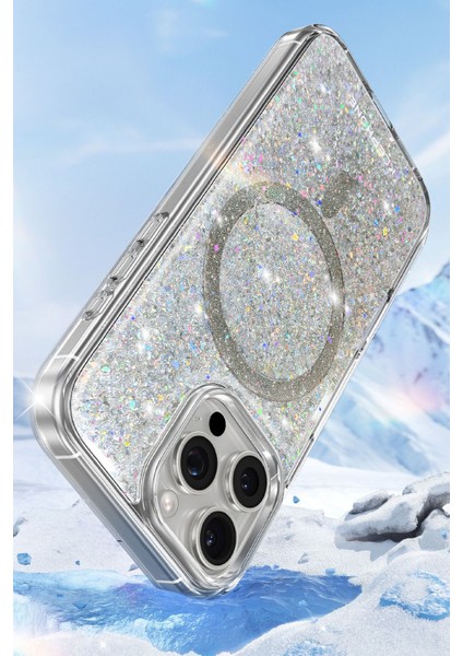 Apple iPhone 16 Pro Uyumlu Kılıf Işıltılı Magsafe Parlak Sabit Kaymaz Renkli Simli Glitter Keephone Case modelleri