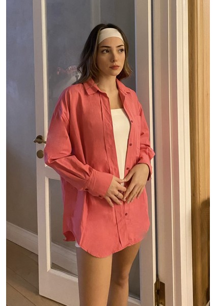 Şeker Pembe Oxfort Oversize Gömlek