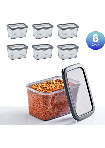 6'lı Set Skali Dikdörtgen Saklama Kabı Antrasit 1210 ml
