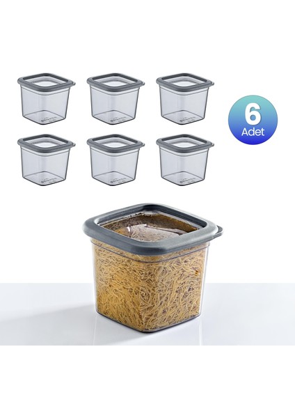 6'lı Set Skali Kare Saklama Kabı Antrasit 740 ml