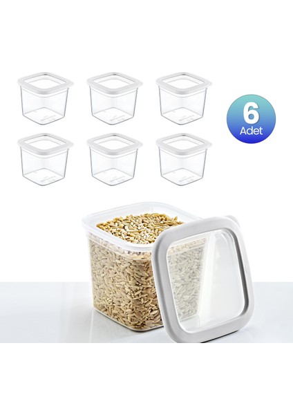 6'lı Set Skali Kare Saklama Kabı Beyaz 740 ml