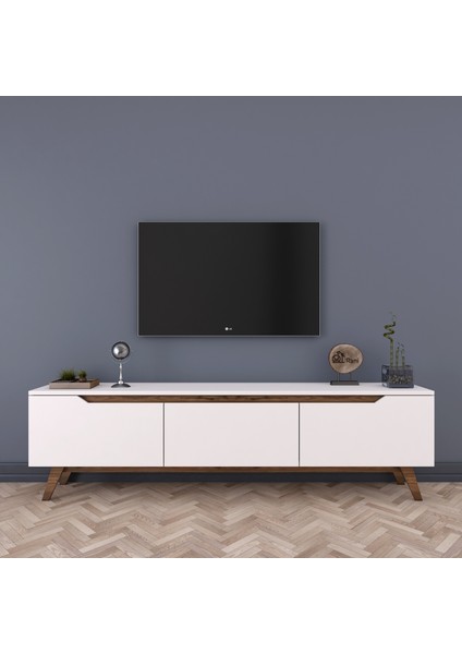 D1 Tv Ünitesi Modern Ayaklı Tv Sehpası 180 cm Beyaz - Minyatür Ceviz modelleri