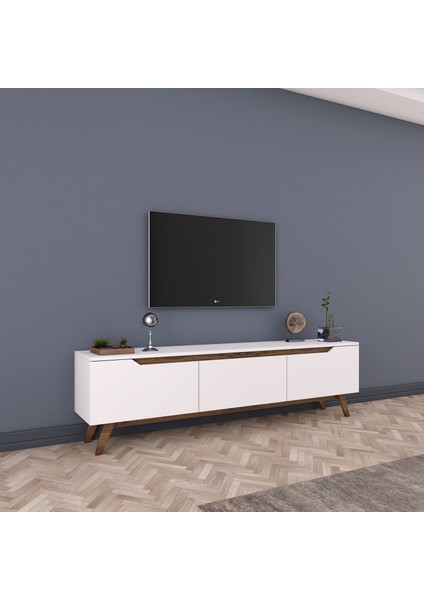 D1 Tv Ünitesi Modern Ayaklı Tv Sehpası 180 cm Beyaz - Minyatür Ceviz fırsatları