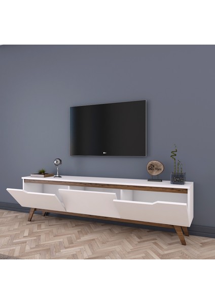 D1 Tv Ünitesi Modern Ayaklı Tv Sehpası 180 cm Beyaz - Minyatür Ceviz indirimleri