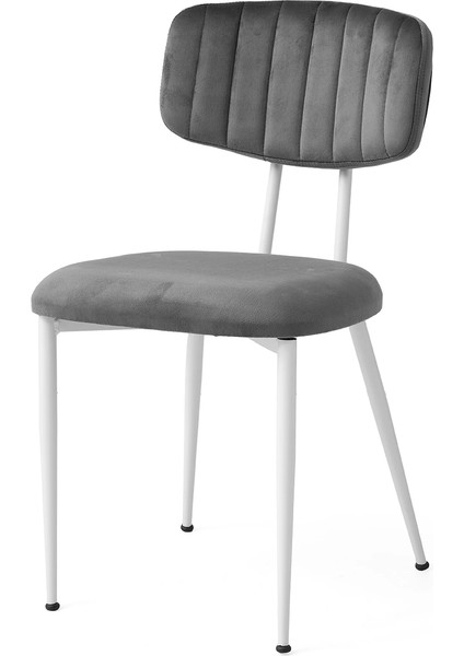 Pnr Salon Balkon ve Mutfak Sandalyesi Beyaz Metal Gövde Babyface Kumaş Gri 6 Adet