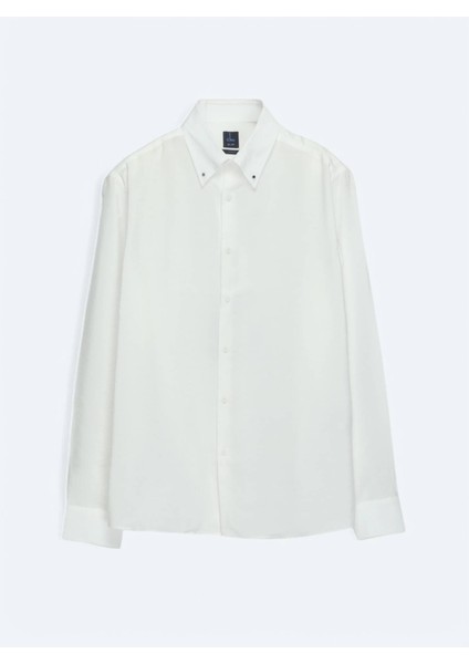 Beyaz Regular Fit Dokuma Casual Gömlek