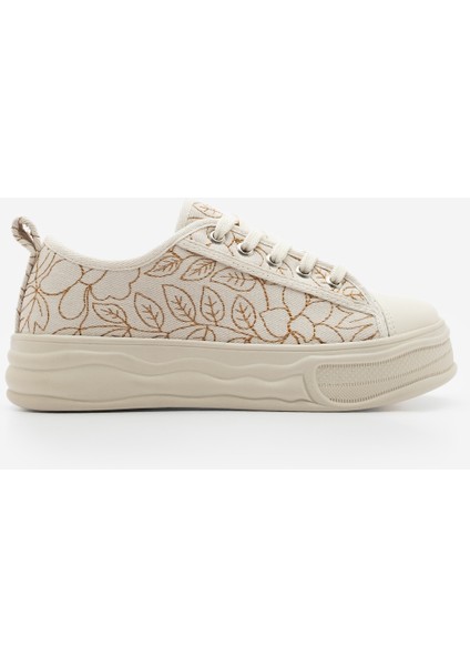 Kadın Sneaker Nakışlı Bağcıklı Keten Spor Ayakkabı Magis