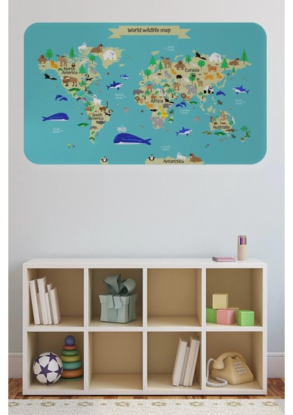 Eğitici Dünya Haritası Dünya Atlası Çocuk ve Bebek Odası Duvar STICKER -60X105-3829