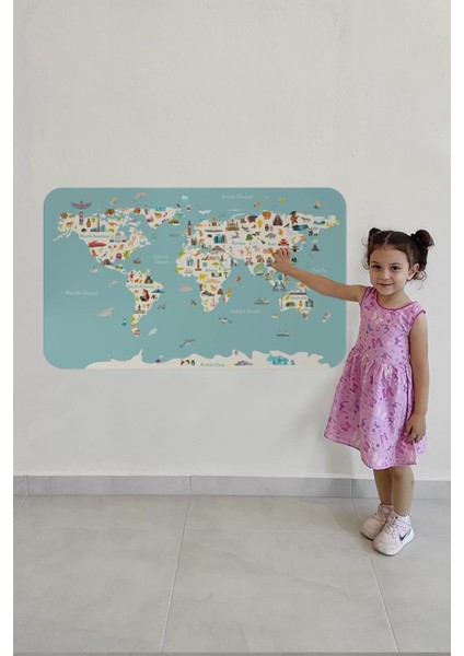 Eğitici Dünya Haritası Dünya Atlası Çocuk ve Bebek Odası Duvar STICKER-60X105-3786 fırsatları