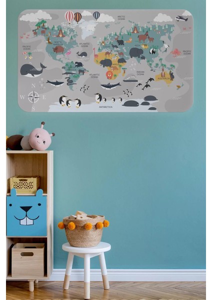 Eğitici Dünya Haritası Dünya Atlası Çocuk ve Bebek Odası Duvar STICKER -60X105-3821