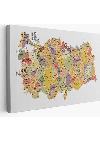 Türkiye Haritası Kanvas Tablo Il ve Ilçeli Ayrıntılı Eğitici Dekoratif Tablo 3042