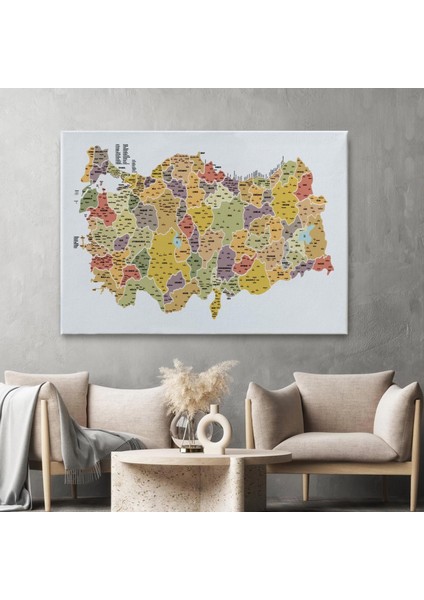 Türkiye Haritası Kanvas Tablo Il ve Ilçeli Ayrıntılı Eğitici Dekoratif Tablo 3042 fiyatları