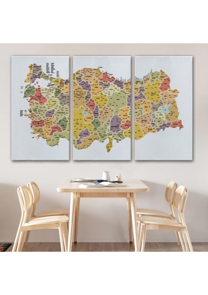 Türkiye Haritası Kanvas Tablo Il ve Ilçeli Ayrıntılı Eğitici Dekoratif Tablo 3042 modelleri
