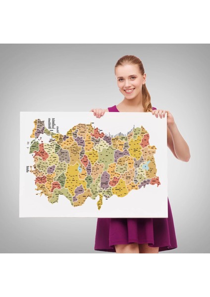 Türkiye Haritası Kanvas Tablo Il ve Ilçeli Ayrıntılı Eğitici Dekoratif Tablo 3042 fırsatları