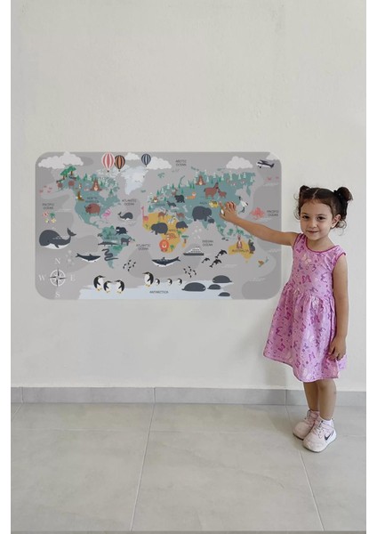 Eğitici Dünya Haritası Dünya Atlası Çocuk ve Bebek Odası Duvar STICKER -60X105-3821 fırsatları