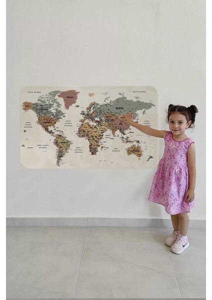 Türkçe Eğitici Ülke ve Başkent Okyanus Detaylı Atlası Dünya Haritası Duvar STICKER -60X105-3838 fırsatları