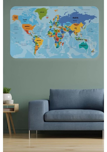 Türkçe Eğitici Ülke ve Başkent Detaylı Atlası Dünya Haritası Duvar STICKER -60X105-3831
