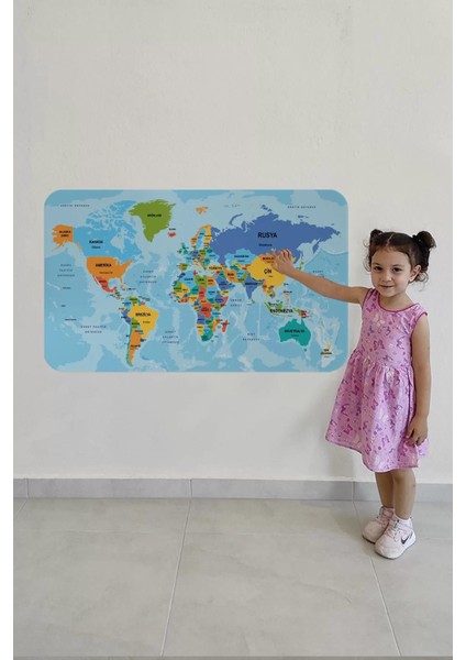 Türkçe Eğitici Ülke ve Başkent Detaylı Atlası Dünya Haritası Duvar STICKER -60X105-3831 fırsatları