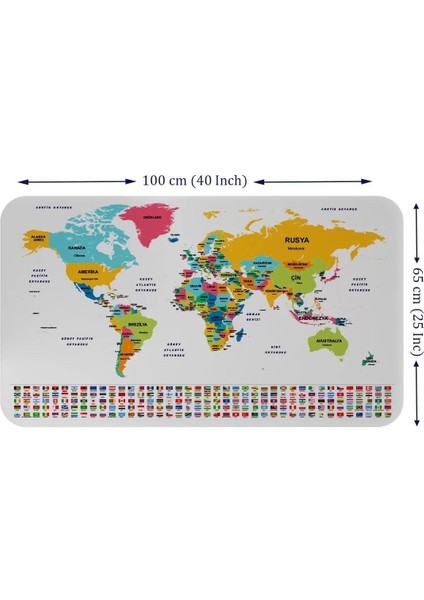 Türkçe Ülke Bayrak Lı Eğitici Başkent Detaylı Atlası Dünya Haritası Duvar STICKER -60X105-3834 fiyatları
