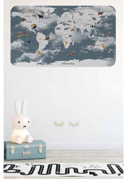 Eğitici Dünya Haritası Dünya Atlası Çocuk ve Bebek Odası Duvar STICKER -60X105-3818
