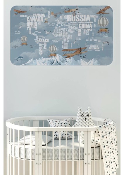 Ülke Adlı Eğitici Dünya Haritası Dünya Atlası Çocuk ve Bebek Odası Duvar STICKER -60X105-3822