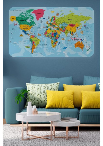 Türkçe Eğitici Ülke ve Başkent Okyanus Detaylı Atlası Dünya Haritası Duvar STICKER -60X105-3865
