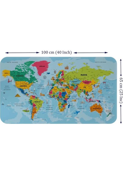 Türkçe Eğitici Ülke ve Başkent Okyanus Detaylı Atlası Dünya Haritası Duvar STICKER -60X105-3865 fiyatları