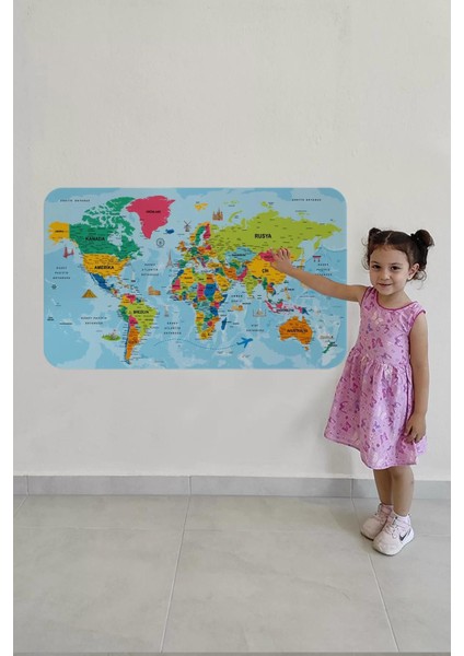 Türkçe Eğitici Ülke ve Başkent Okyanus Detaylı Atlası Dünya Haritası Duvar STICKER -60X105-3865 fırsatları