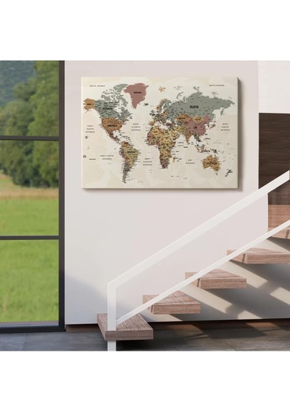 Türkçe Dünya Haritası Ayrıntılı Eğitici-Öğretici Okyanuslu Dekoratif Kanvas Tablo 2550 indirimleri