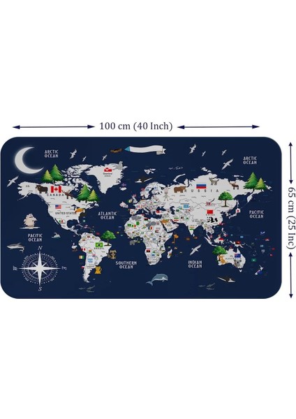 Eğitici ve Bayraklı Dünya Haritası Dünya Atlası Çocuk ve Bebek Odası Duvar STICKER-60X105-3819