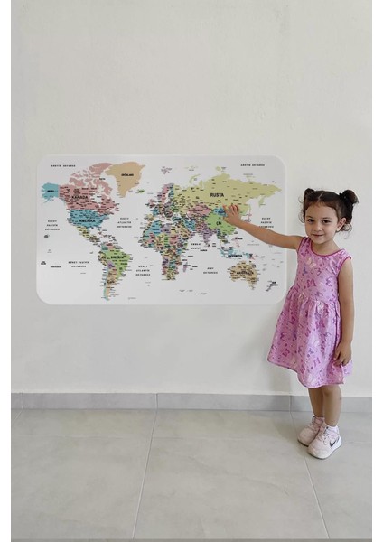 Türkçe Eğitici Ülke ve Başkent Detaylı Atlası Dünya Haritası Duvar STICKER -60X105-3850