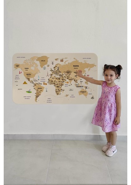 Türkçe Eğitici Ülke ve Başkent Detaylı Atlası Dünya Haritası Duvar STICKER -60X105-3839