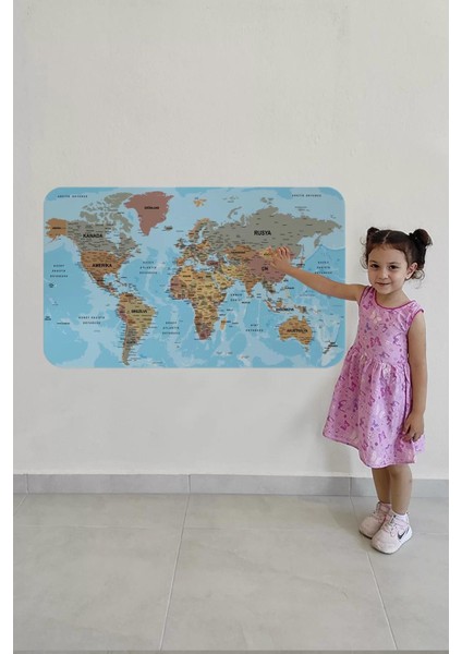 Türkçe Eğitici Ülke ve Başkent Okyanus Detaylı Atlası Dünya Haritası Duvar STICKER -60X105-3849 fırsatları