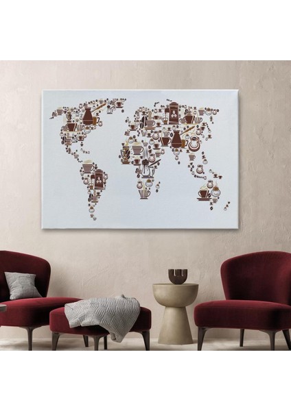 Kahve Coffee Temalı Dünya Haritası Dekoratif Kanvas Tablo 1087 fiyatları