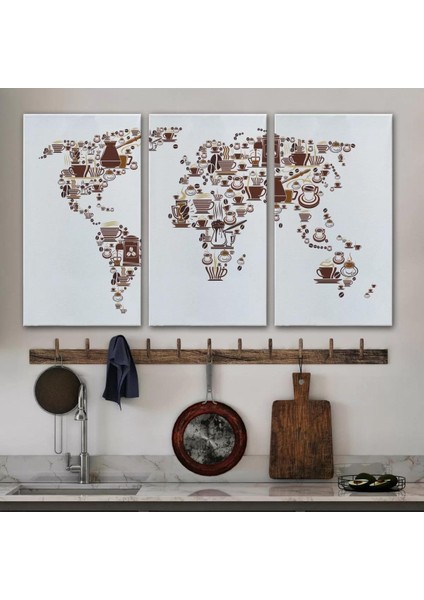 Kahve Coffee Temalı Dünya Haritası Dekoratif Kanvas Tablo 1087 modelleri