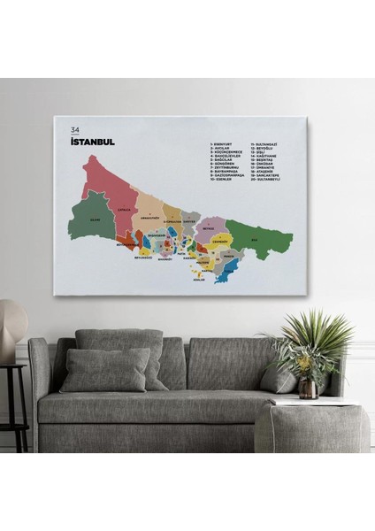 Istanbul Ili ve Ilçeler Haritası Dekoratif Kanvas Tablo 1365 fiyatları