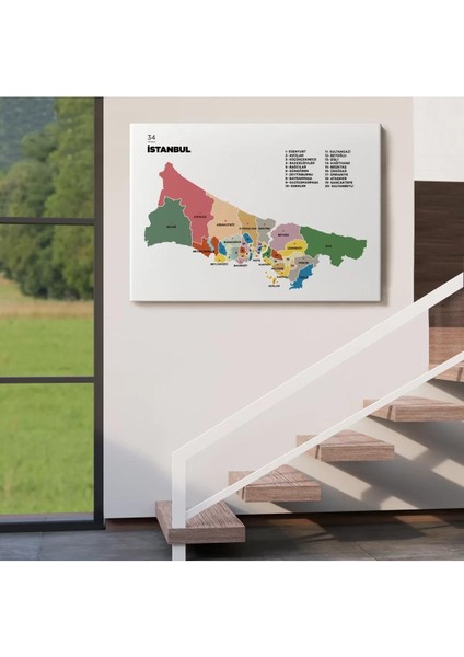 Istanbul Ili ve Ilçeler Haritası Dekoratif Kanvas Tablo 1365 fırsatları