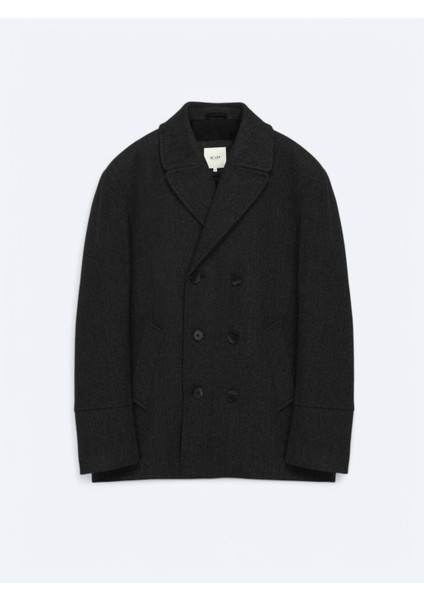 Siyah Regular Fit Kruvaze Yaka Casual Örme Kaban